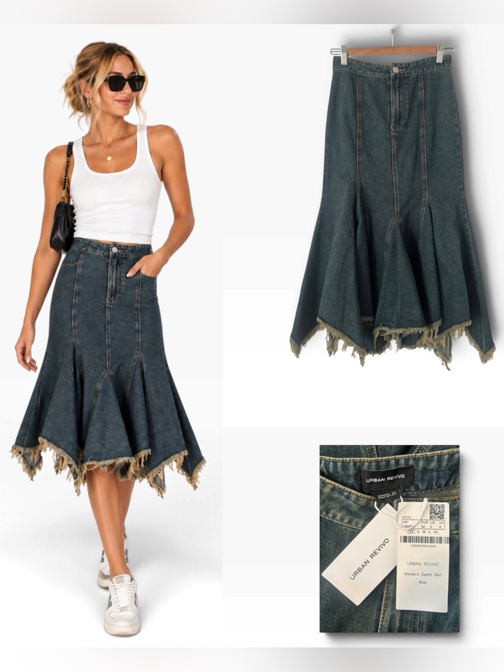 Urban Revivo Flared Denim Midi Skirt